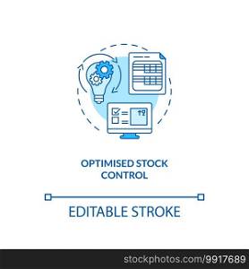 Optimised stock control concept icon. Warehouse management software benefits. Management advices. Store idea thin line illustration. Vector isolated outline RGB color drawing. Editable stroke. Optimised stock control concept icon