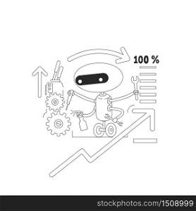 Optimization bot thin line concept vector illustration. Robot checking software system errors 2D cartoon character for web design. Mobile app and website bugs fixing creative idea