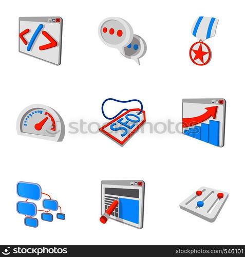 Optimization icons set. Cartoon illustration of 9 optimization vector icons for web. Optimization icons set, cartoon style