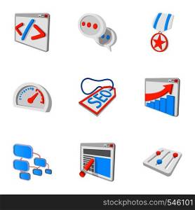 Optimization icons set. Cartoon illustration of 9 optimization vector icons for web. Optimization icons set, cartoon style