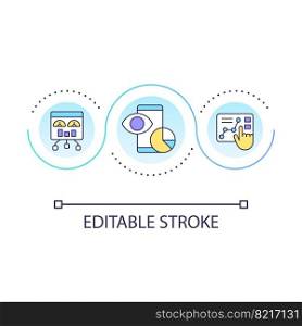 Optimize strategy loop concept icon. Analytic research. Effective adjustment. Business transformation abstract idea thin line illustration. Isolated outline drawing. Editable stroke. Arial font used. Optimize strategy loop concept icon