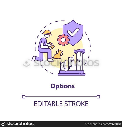 Options concept icon. Choose reservation way. Heritage conservation process abstract idea thin line illustration. Isolated outline drawing. Editable stroke. Arial, Myriad Pro-Bold fonts used. Options concept icon