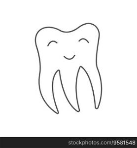 Oral hygiene concept. Cute tooth character with caries. Dental vector personage. Concept for child dentistry. Teeth cleaning. Oral hygiene concept. Doodle cute happy tooth character with three roots. Dental vector personage. Concept for child dentistry. Teeth cleaning and prevention.