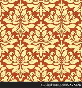 Orange and beige seamless damask pattern for faric and wallpaper design