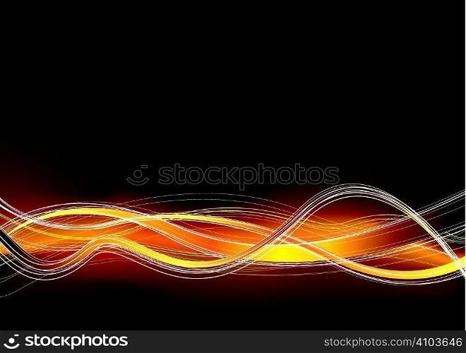 Orange and black abstract background with wave lines