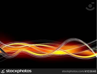 Orange and black abstract background with wave lines