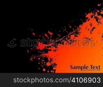 Orange and black ink splat grunge background with copyspace