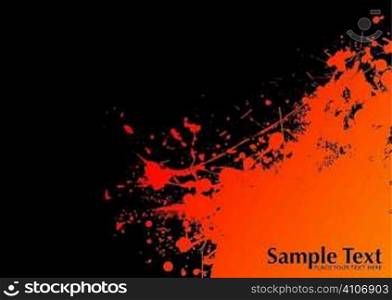 Orange and black ink splat grunge background with copyspace