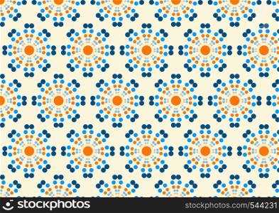 Orange and Blue abstract circle flower pattern on sweet background. Modern flower style for design.