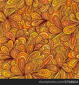 Orange and light green texture with flowers. Vector illustration.