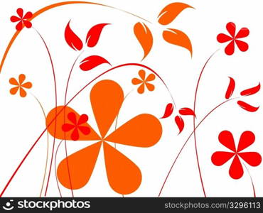 orange and red flowers composition, abstract art illustration