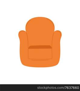 Orange armchair with rounded edges, comfortable fluffy chair in flat style, standing on floor seat. Vector isolated piece of furniture, cosy interior design. Armchair Vector Isolated Cartoon Seating Place