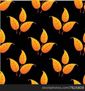 Orange autumnal leaves seamless pattern on black background for wallpaper and seasonal design