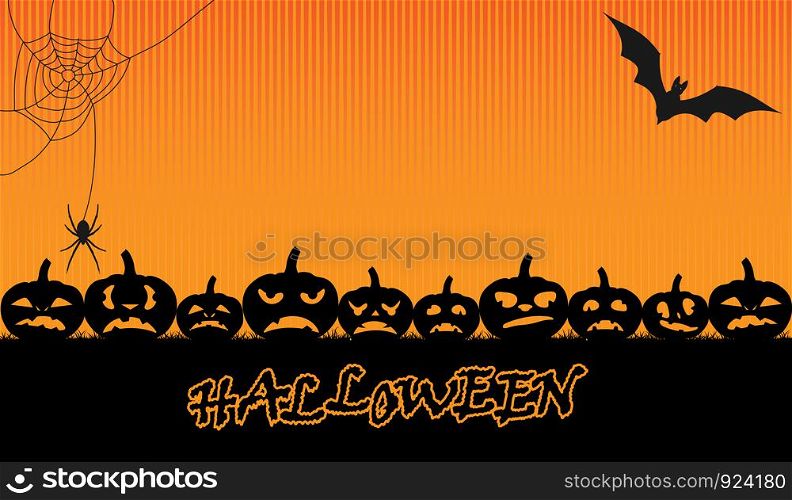 Orange background for Halloween with black pumpkin silhouettes
