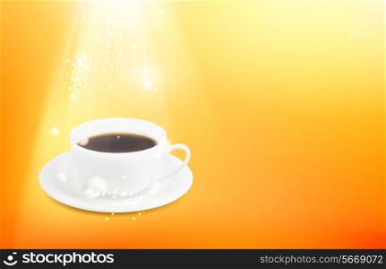 Orange background with a cup of espresso. Vector illustration.
