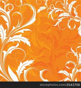 Orange background with abstract branch and leaves
