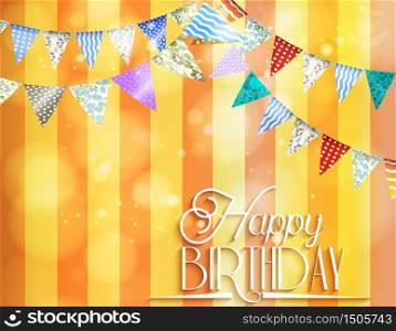 Orange background with bunting for celebrations of birthday.Vector