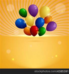 Orange background with rays and colored balloons