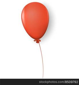 Orange balloon with highlights and shadow on rope isolated on white background. Vector illustration.