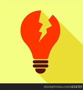 Orange broken electric bulb icon. Flat illustration of orange broken electric bulb vector icon for web. Orange broken electric bulb icon, flat style