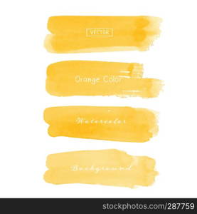 Orange brush stroke watercolor on white background. Vector illustration.