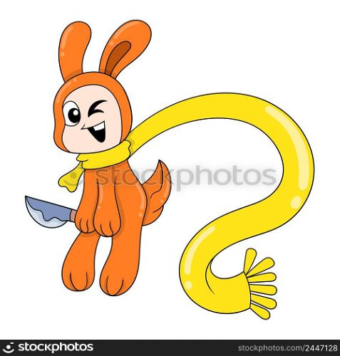 orange bunny holding a knife wearing a scarf