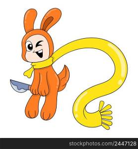 orange bunny holding a knife wearing a scarf