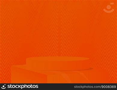 Orange colored product display. Abstract vector 3D Mockup, pedestal podium. Stage showcase for presentation. Futuristic Sci-fi minimal geometric forms, empty scene.