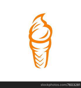 Orange cone shape whipped ice cream isolated. Vector milk dessert, fruit gelato. Ice cream in waffle cone isolated