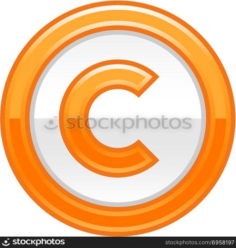 Orange Copyright Symbol Sign Glossy Icon. Use it in all your designs. The copyright symbol, or copyright sign, a circled capital letter C. Orange rounded glossy button web internet icon. Vector illustration a graphic element for design.