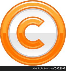Orange Copyright Symbol Sign Glossy Icon. Use it in all your designs. The copyright symbol, or copyright sign, a circled capital letter C. Orange rounded glossy button web internet icon. Vector illustration a graphic element for design.