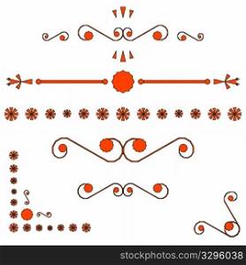 orange corners and page ends ornaments, vector art illustration