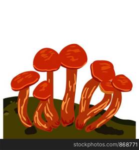 Orange cup mushroom on landscape background. Flat Cartoon style. Vector illustration.. Orange cup mushroom on landscape.