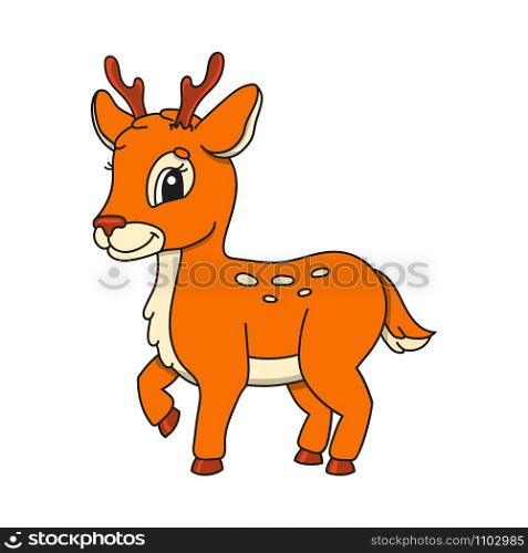 Orange deer. Cute character. Colorful vector illustration. Cartoon style. Isolated on white background. Design element. Template for your design, books, stickers, cards, posters, clothes.