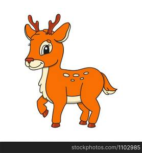 Orange deer. Cute character. Colorful vector illustration. Cartoon style. Isolated on white background. Design element. Template for your design, books, stickers, cards, posters, clothes.