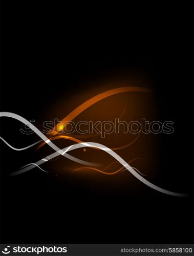 Orange dynamic wave in dark space. Orange dynamic wave in dark space. Vector illustration. Abstract background