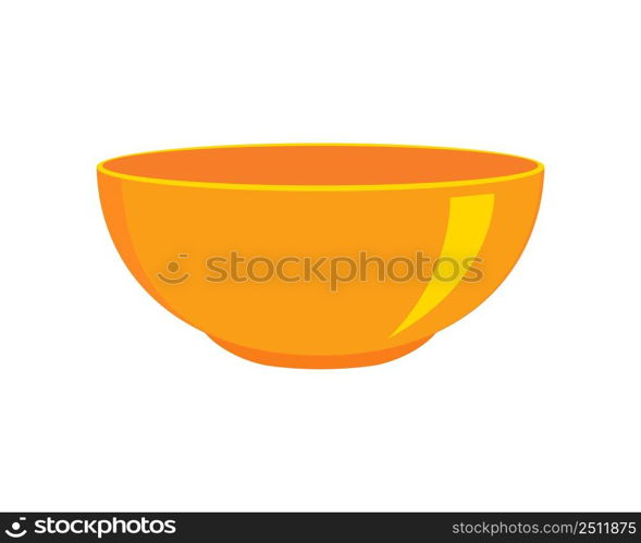 Orange empty plastic or ceramic bowl isolated on white background. Clean dishware for cereal, soup or salad. Vector cartoon illustration.. Orange empty plastic or ceramic bowl isolated on white background. Clean dishware for cereal, soup or salad. Vector cartoon illustration