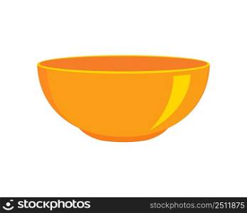 Orange empty plastic or ceramic bowl isolated on white background. Clean dishware for cereal, soup or salad. Vector cartoon illustration.. Orange empty plastic or ceramic bowl isolated on white background. Clean dishware for cereal, soup or salad. Vector cartoon illustration