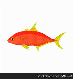 Orange fish icon in cartoon style isolated on white background. Sea and ocean symbol. Orange fish icon, cartoon style
