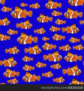 Orange Fish Seamless Pattern on Blue Background. Orange Fish Seamless Pattern