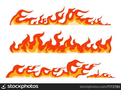 Orange flame. Burning fire line, framing decorative element and blazing border, firewall seamless pattern. Vector flame light high temperature firing clip. Orange flame. Burning fire line, framing decorative element and blazing border, firewall seamless pattern. Vector flame line