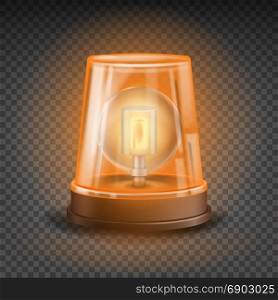 Orange Flasher Siren Vector. 3D Realistic Object. Light Effect. Rotation Beacon. Emergency Flashing Siren. Isolated On Transparent Background Illustration. Orange Flasher Siren Vector. 3D Realistic Object. Light Effect. Rotation Beacon. Emergency Flashing Siren. Isolated On Transparent Background