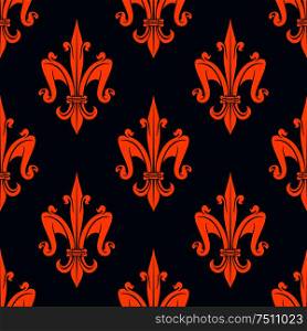 Orange fleur-de-lis seamless pattern on blue background. For wallpaper or textile design usage. Orange fleur-de-lis floral seamless pattern