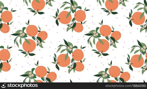 Orange floral seamless pattern. Abstract branches of orange, leaves and color white background. Modern exotic designs for paper, cover, fabric, interior decor and other users. Orange floral seamless pattern. Abstract branches of orange, leaves and color white background. Modern exotic designs for paper, cover, fabric, interior decor and other users.