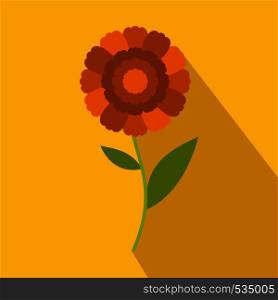 Orange flower icon in flat style on a yellow background. Orange flower icon, flat style