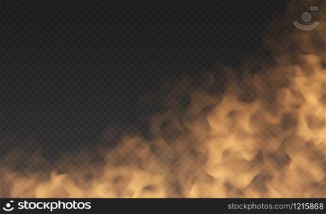 Orange fog or smoke cloud isolated on transparent background. Realistic smog, haze, mist or cloudiness effect. Realistic vector illustration.. Orange fog or smoke cloud isolated on transparent background. Realistic smog, haze, mist or cloudiness effect.