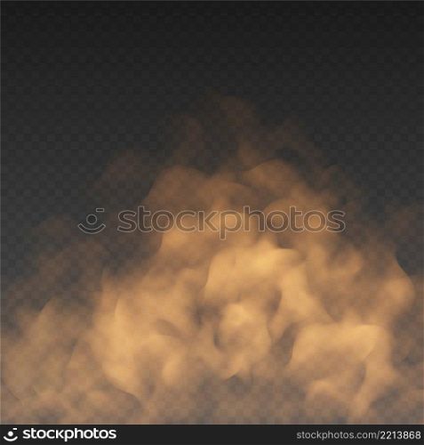 Orange fog or smoke cloud isolated on transparent background. Realistic smog, haze, mist or cloudiness effect. Realistic vector illustration.. Orange fog or smoke cloud isolated on transparent background. Realistic smog, haze, mist or cloudiness effect.