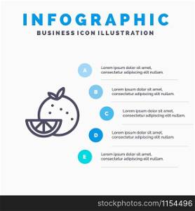 Orange, Food, Fruit, Madrigal Line icon with 5 steps presentation infographics Background