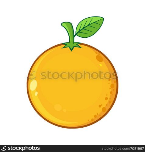 Orange Fresh Fruit With Green Leaf Cartoon Drawing. Illustration Isolated On White Background