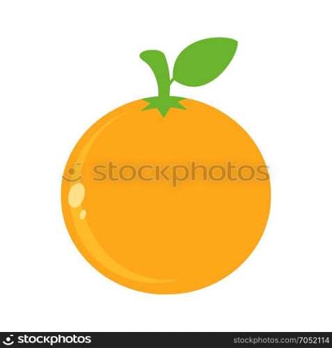 Orange Fresh Fruit With Green Leaf Simple Icon Flat Design. Illustration Isolated On White Background